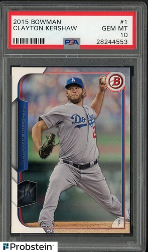 2015 Bowman #1 Clayton Kershaw Los Angeles Dodgers PSA 10 GEM MINT