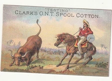 Clark's ONT Spool Cotton Thread Bolero Horse Lasso Bull Vict Card c1880s