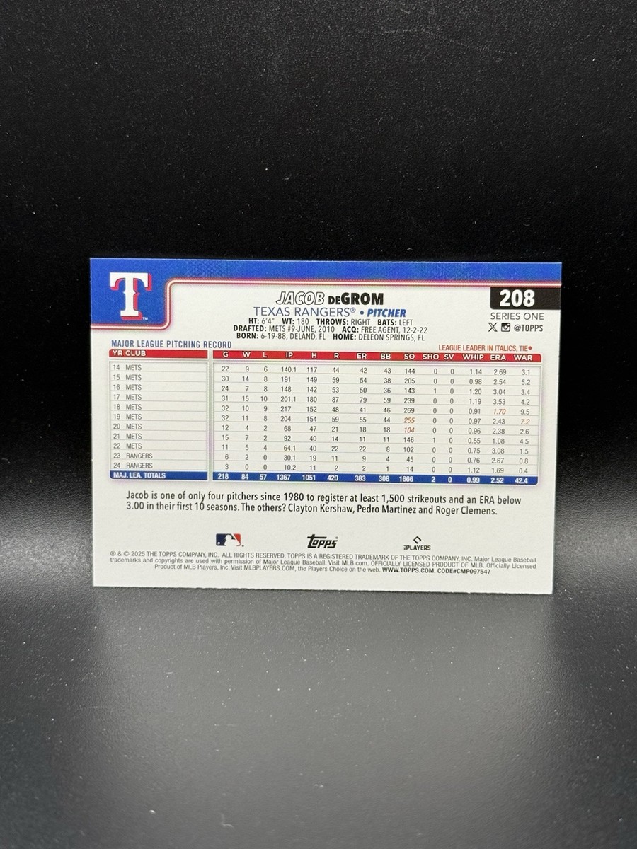 Jacob deGrom 直筆サイン入り サイ・ヤング賞2回 ジェイコブデクロム
