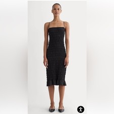 EVERLANE THE SMOCKED COLUMN BLACK DRESS