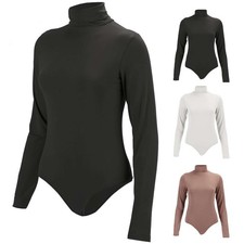 Fashion Women High Turtle Neck Bodysuit Long Sleeve Leotard Charm Jumpsuits Tops