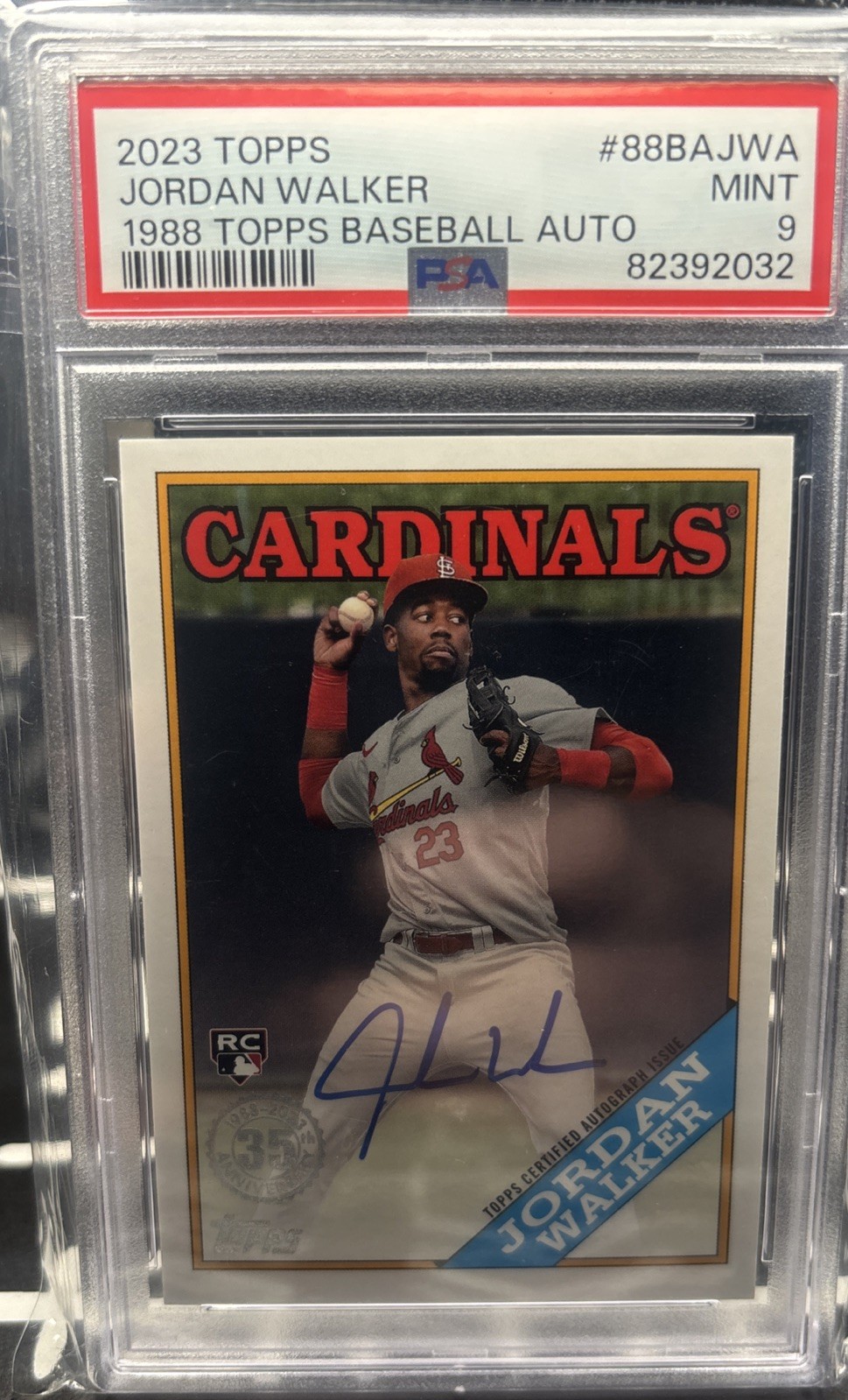 Jordan Walker 2023 Topps Series 2 1988 Topps Baseball Auto RC PSA9 Cardinals