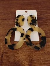 Tortoise Shell Earrings Acrylic Hoop Gold Tone Jewelry