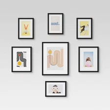 Set of 7 Gallery Frame Set Black - Room Essentials: Modern Style,