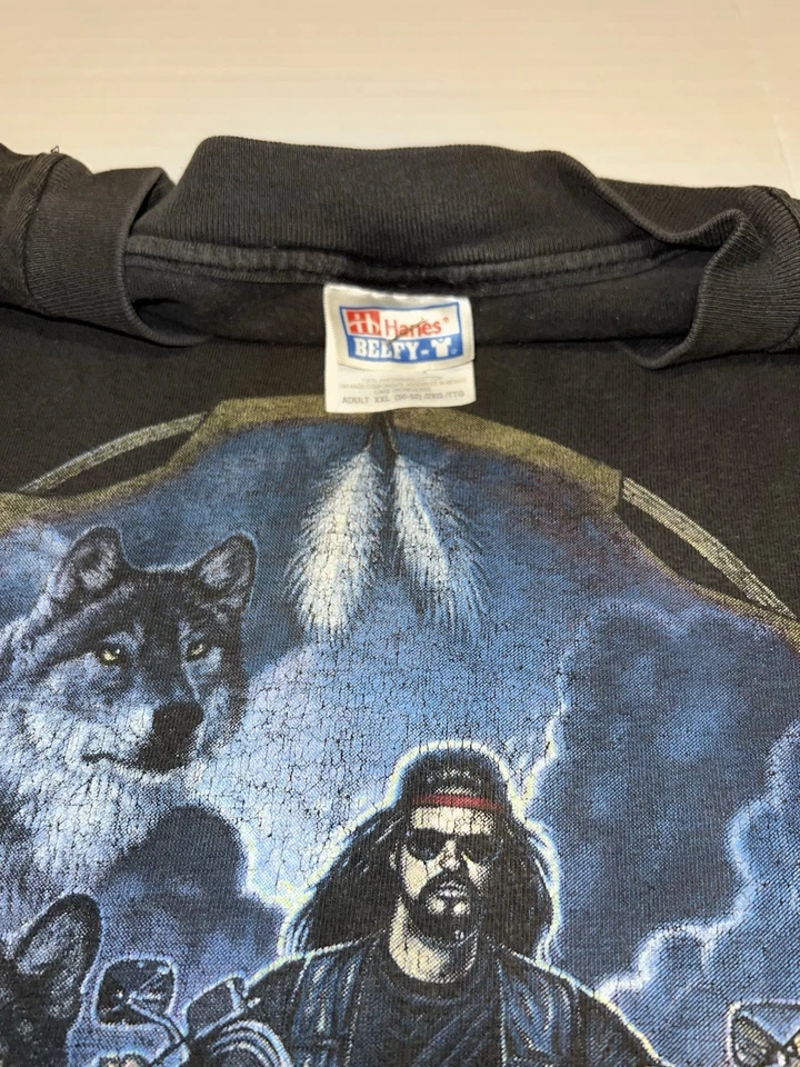 Vintage 90s Easyriders Wolf Biker Shirt Hanes 2XL Long Sleeve Motorcycle Tee - Image 3 of 4