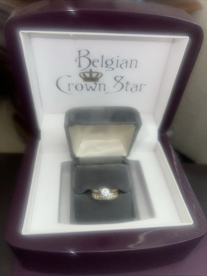 Juego de boda corona belga estrella platino y oro blanco diamantes Foto 4 de 4