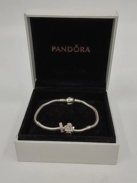 Pandora 925 Sterling Silver 18.5CM Snake Chain Bracelet  Angel Charm & Spacer 