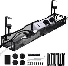 Under Desk Cable Management Box 25.3 Inch   Clamp-Mounted Cable Organizer Tray,