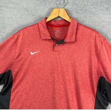 Nike Dri-Fit Mens Golf Polo Shirt XL Red Black Colorblock Short Sleeve Rugby
