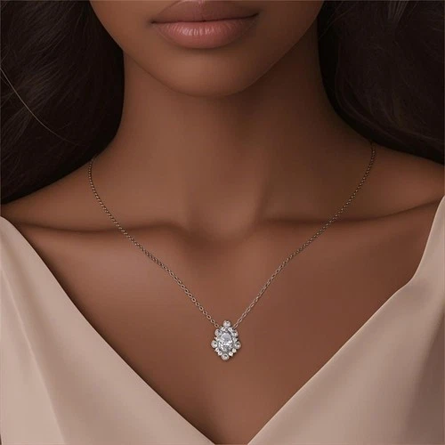 PANDACH 925 Sterling Silver Sparkling Pear Halo Necklace For Women Jewelry Gift
