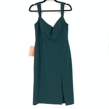 BHLDN Dress Women's Size 14 Ana Crepe Midi Side Slit Scoop Back Zipper Green