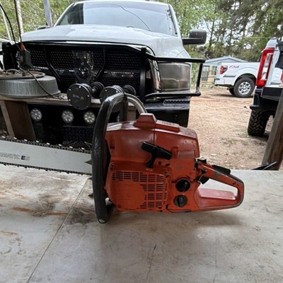 Husqvarna Gasoline Gas Chainsaw Orange Metal Plastic Two-Handed Grip