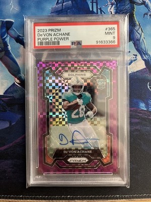 2023 Prizm De'Von Achane Rookie Auto Purple Power 28/49 PSA 9 Number Match 1/1!