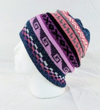 Soft Baby Alpaca Reversible Pink Black Beanie Unisex Colorful Boho Llama Peru