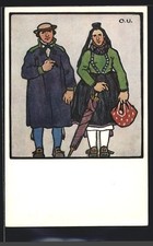 Künstler-AK Otto Ubbelohde: Frau und Mann in hessischer Tracht 