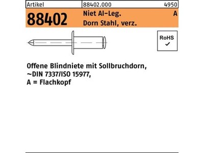 500er PACK(Stk)  088402000000050006 Blindniete R 88402 Flachkopf 5 x 6 Niet Alum