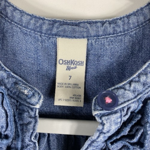 Vestido de mezclilla azul 100 % algodón OshKosh B'Gosh para niñas talla 7 con detalle de volantes - Imagen 3 de 4