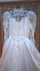 Vintage Wedding Dress Ivory Satin Lace Ballgown Sequins Beads High Neck 8 10