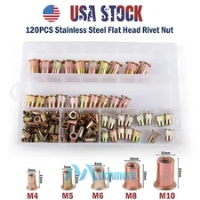 120 PCS Rivet Nut Kit Mixed Zinc Steel Rivnut Insert Nutsert Threaded Set M4-M10