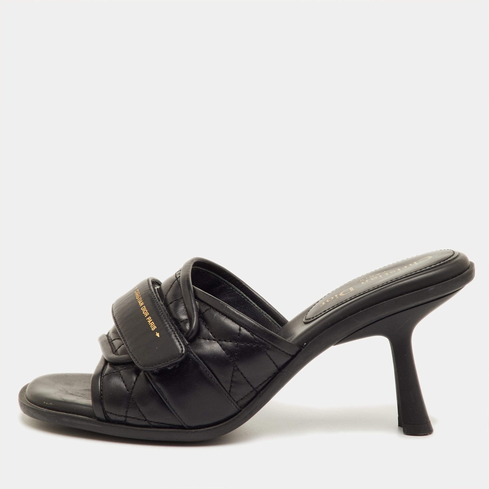 Dior Size 39.5 Black Cannage Leather Diorevolution Slide Sandals