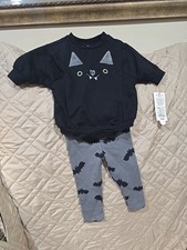 Infant Baby Bat Halloween Outfit Bodysuit Pants Set Size 0-3 Months-cat Jack
