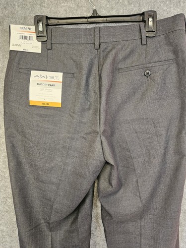 Axist City Dress Pants Mens 34x30 Slim Fit Straight Stretch Gray No Iron NEW - Picture 5 of 12