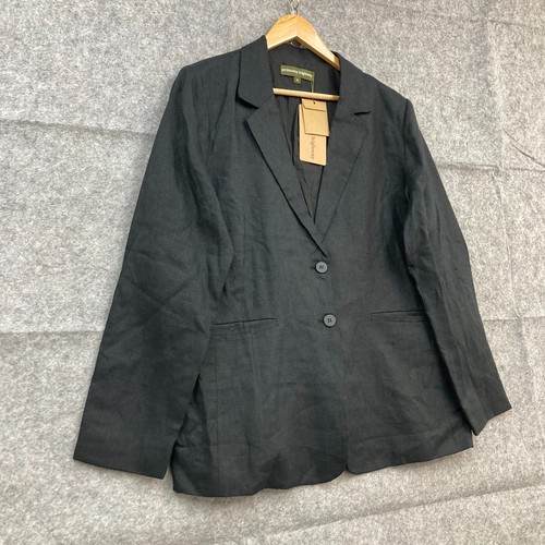 NEW Princess Highway Jacket Womens 16 Black Linen Blazer Button Pockets 30325 - Picture 2 of 11