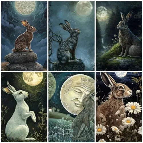 DAZZLING ACE DESIGNS MOON GAZING HARE Cardmaking Card Toppers Scrapbook Tags Paper Craft
