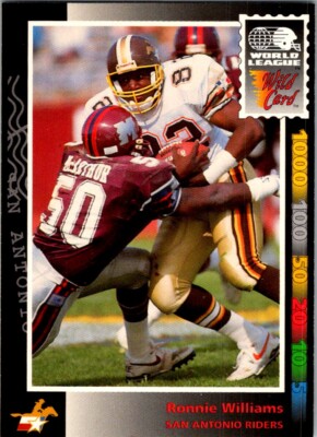 1992 WILD CARD WLAF RONNIE WILLIAMS SAN ANTONIO RIDERS #29