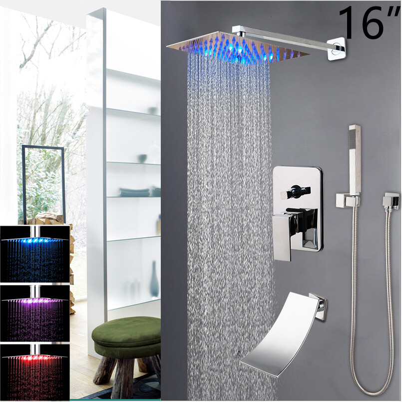 2017 Overhead Led Rainfall Shower Head 12 Inch Bathroom Delta