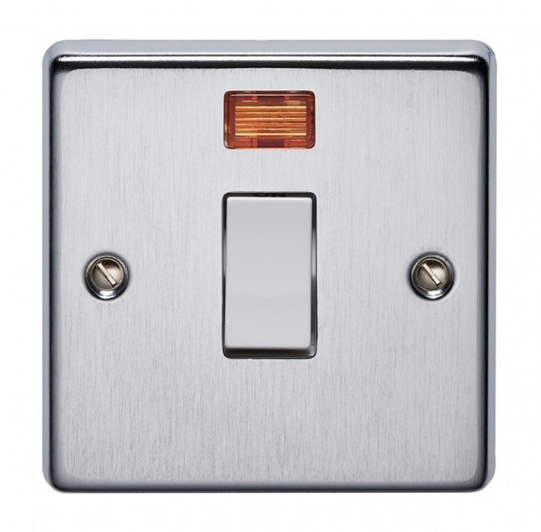 Crabtree 4012/3SC 1 Gang 32A DP Switch with Neon Satin Chrome White Insert