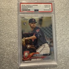 2018 Topps Chrome Update Shane Bieber HMT59 RC Rookie Card PSA 10 76493809. rookie card picture