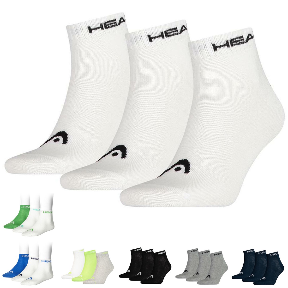 HEAD Unisex No-Show Trainer Socks 3-Pack - Black, White, Grey & Navy Sports Liners