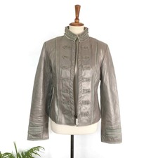 Ebene By P. Assuline Grey Green Leather Military Jacket Vintage Y2k Size Medium