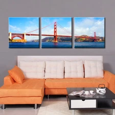 GOLDEN GATE BRIDGE 3 panel mounted on Fiberboard Canvas art/betterThan stretched