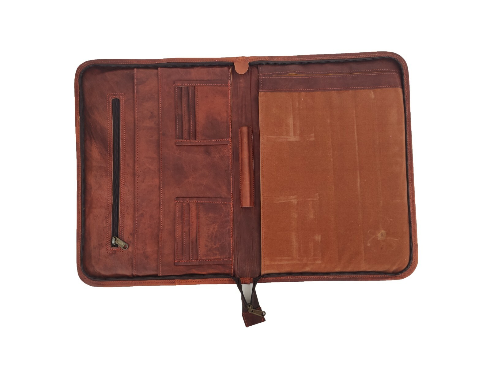 Brown Leather Portfolio Padfolio A4 Document Case Folder Bus