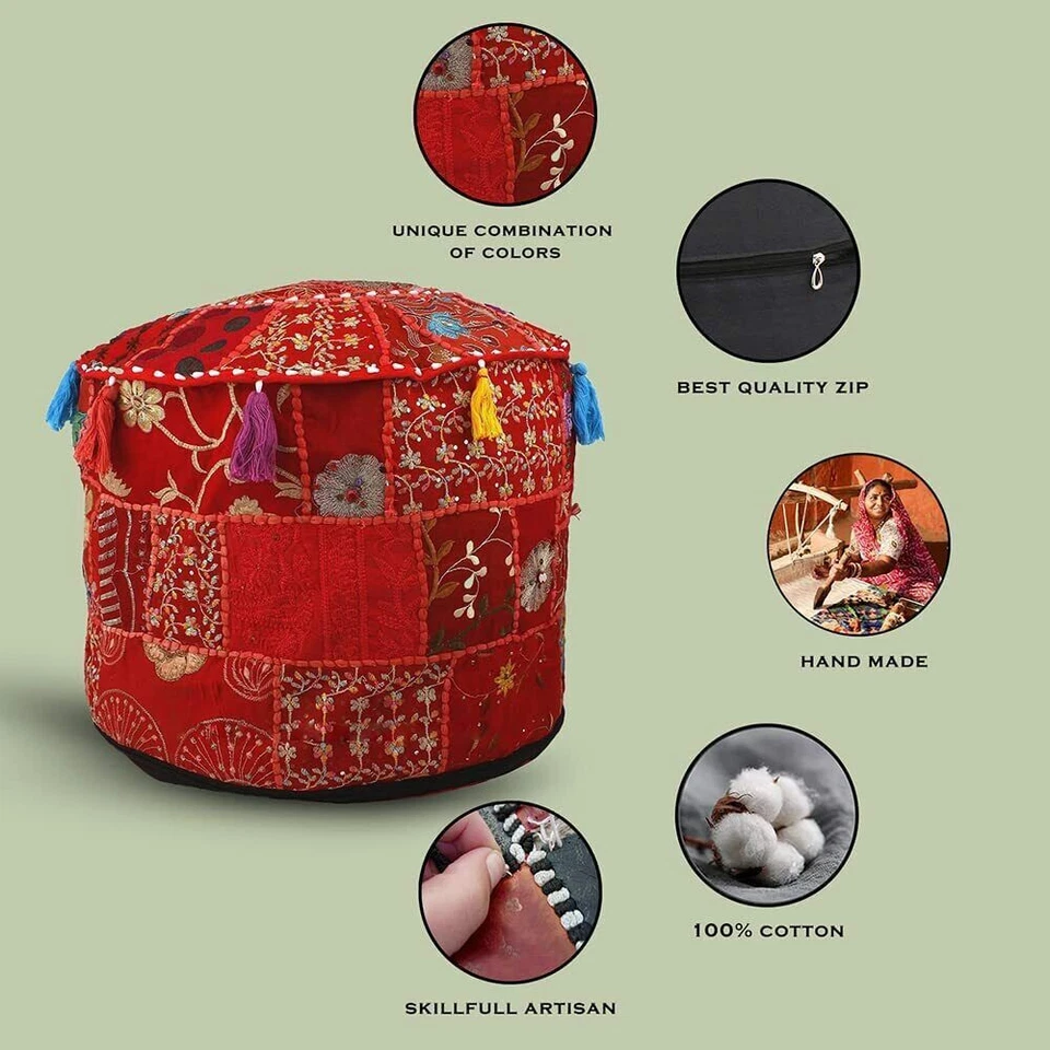 Vintage Footstool 18x18" Patchwork Home Decor Banjara Ottoman Outdoor Home Decor - Image 2 of 4