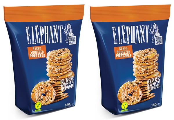 2 bolsas de galletas de semillas de sésamo con pretzels exprimidos horneados ELEFANTE 180 g 6,35 oz