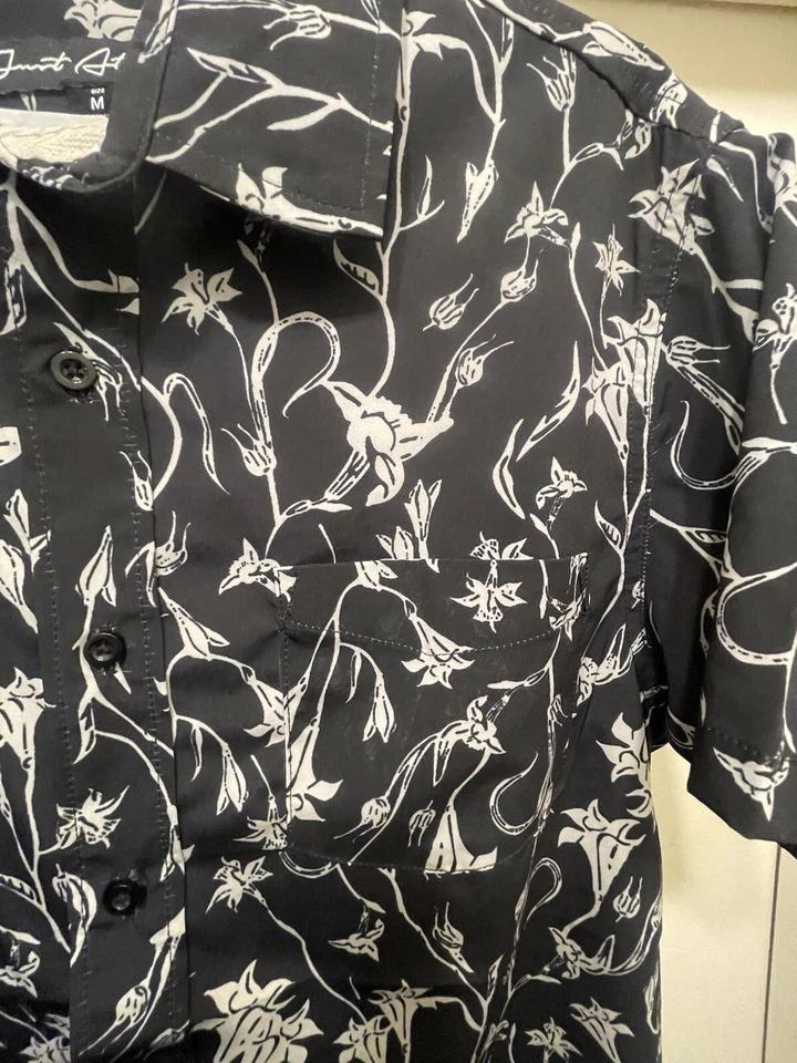 Just Attitude Japanese Inspired Button Up Pocket Shirt Mens Medium Black Floral - Изображение 3 из 4