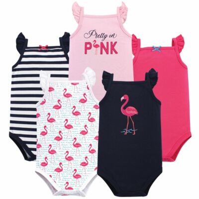 Hudson Baby Sleeveless Bodysuits, 5-Pack, Bright Flamingo