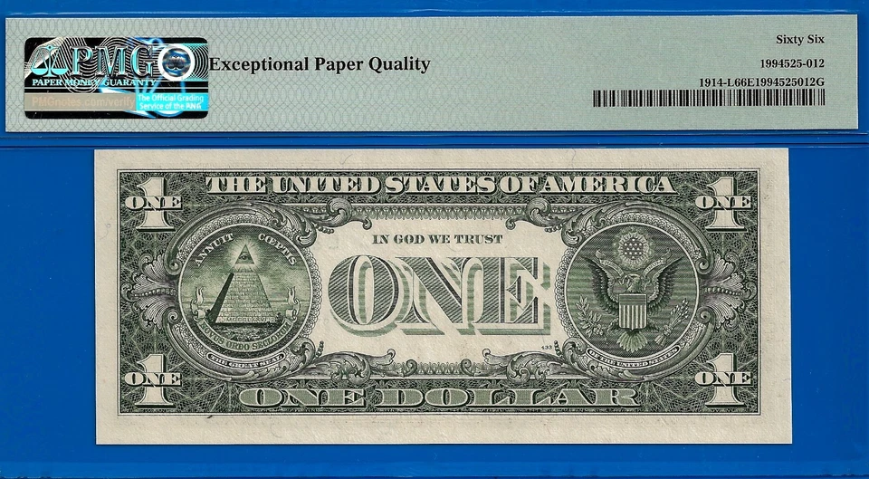 1988 $1 Federal Reserve Note PMG 66EPQ wanted 2nd highest graded radar Fr 1914-L - Image 4 of 4