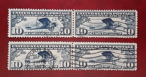 US 1927 10c C10 Used Airmail Pairs Perforation Shift See Pic Diff Shades 2952 - Picture 1 of 3