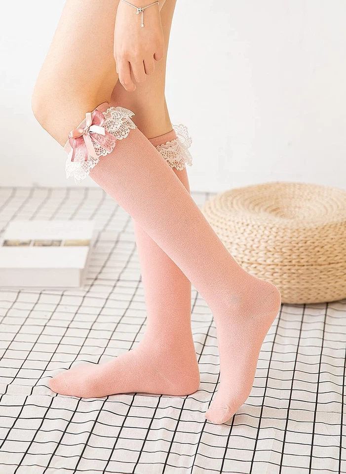 CAT KO Women Soft Knee High Socks Lovely&Cute Solid color Lace Ruffle Girls s... - Image 2 of 4