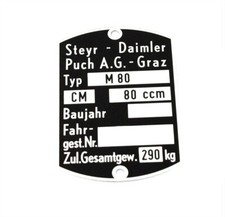 Puch Cobra M 80 Rahmen Typenschild Typ Schild Original Mokick Leichtkraftrad