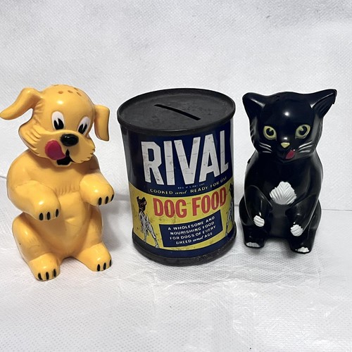 Vtg Dog/Cat Food ADVERTISING-KEN-L Ration Salt/Pepper Shaker-Rival Dog Food Bank