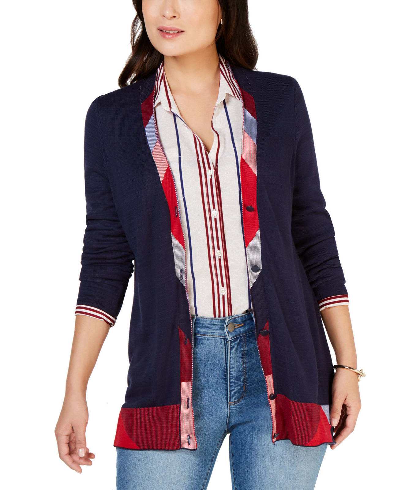 Charter Club Women's Tipped Boyfriend Cardigan Sweater (Large, Intrepid Blue)