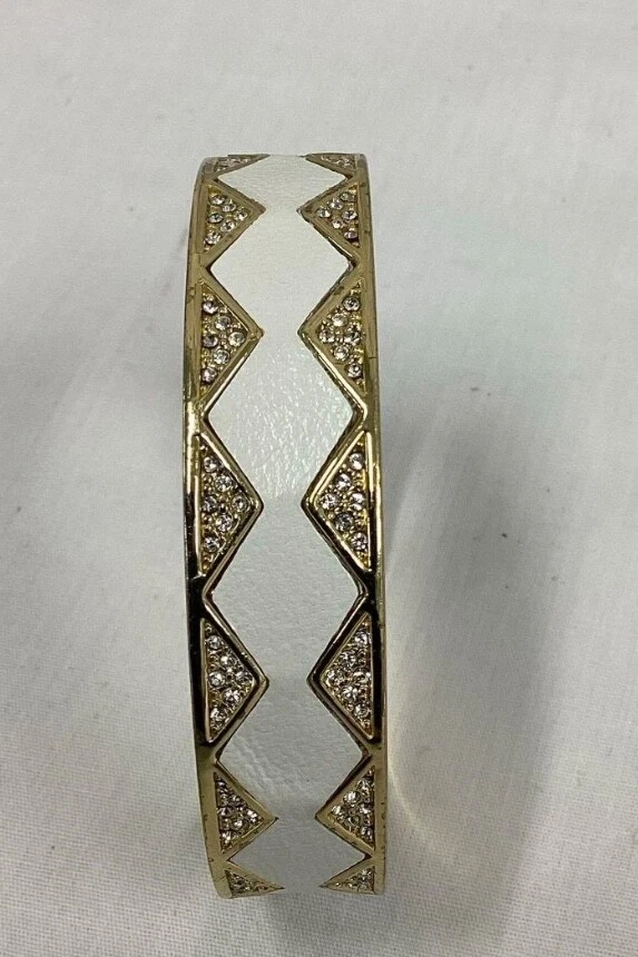 Brazalete House of Harlow para mujer de cuero y cristal dorado firmado 1960 Foto 4 de 4