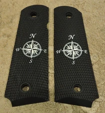 1911 Grips - NAUTICAL COMPASS - BLACK/WHITE - .45, AMBI CUT, FULL SIZE, CUSTOM