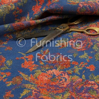 Feuerbehandelter voller Blumenmuster Chenille blau rot grün Polster Handarbeit Stoff