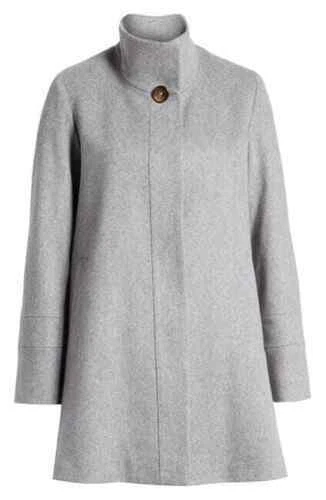 NEW Fleurette Placket Front Wool Car Coat In Grey Heather Size